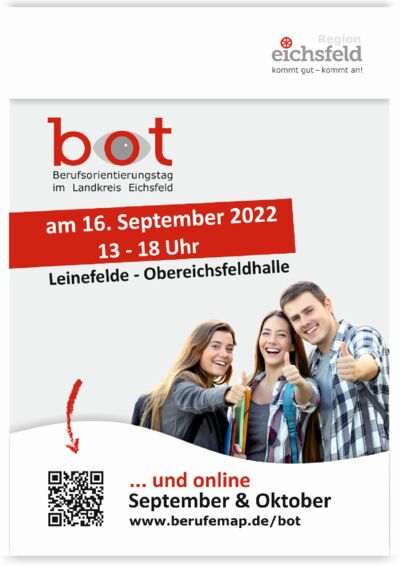 Plakat Berufsorientierungstag 2022 mit QR-Code zur virtuellen Messe